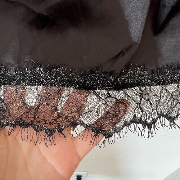 Meshki Satin Lace Trim Black Slip Mini Dress NEW Size Large - Picture 4 of 7